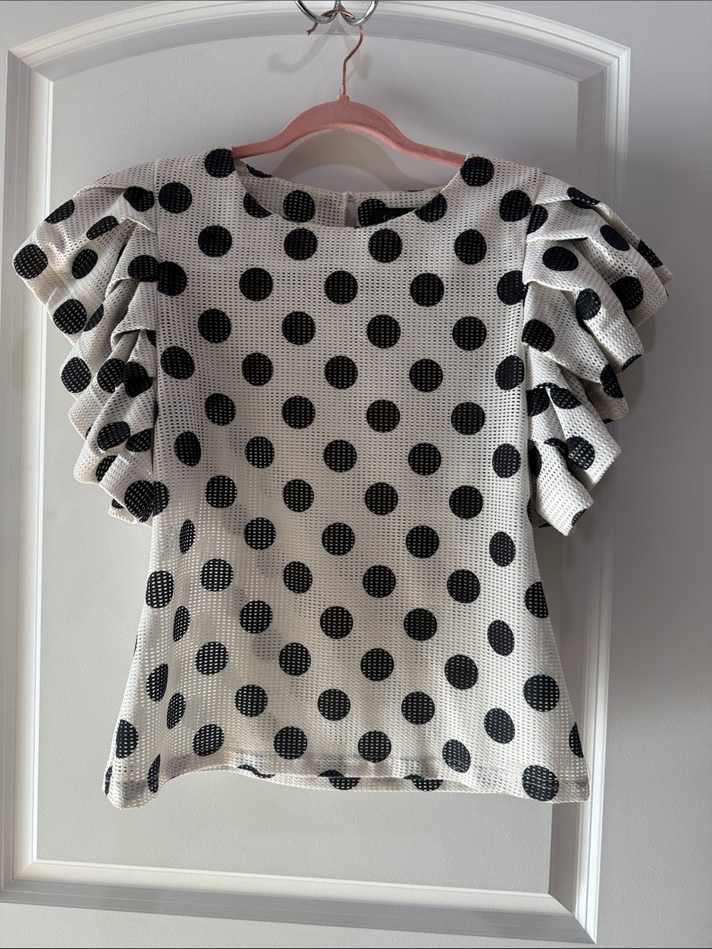 Gracia White Polka Dot Ruffle Sleeve Blouse